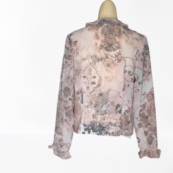PENDELTON SHEER FLORAL RUFFLE BLOUSE 8 PET… - Picture 4 of 8